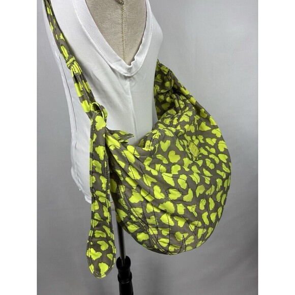 Marc by Marc Jacobs Crossbody Sling Hobo Bag Fluorescent Yellow Grey Heart Print - Picture 3 of 15